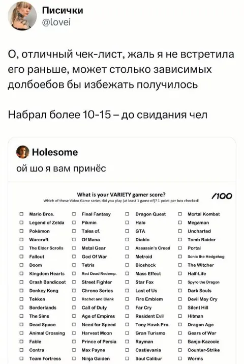 Чек-лист зависимых долбоёбов