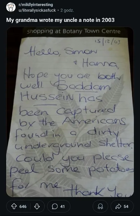 Grandma’s Saddam Hussein Potato Note