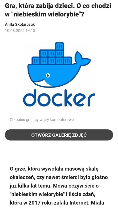 Niebieski wieloryb i Docker