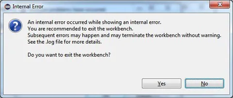 Internal Error Workbench Dialog