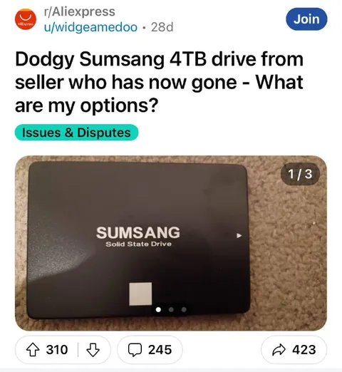Dodgy Sumsang 4TB Drive