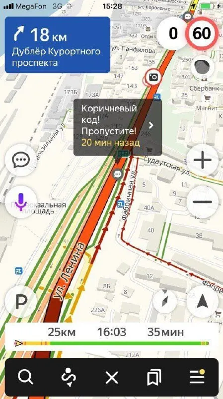 Коричневый код на дороге