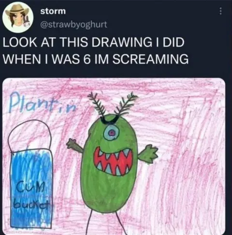 Childhood Plant in Cum Bucket Drawing