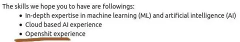 Openshit Experience Requirements