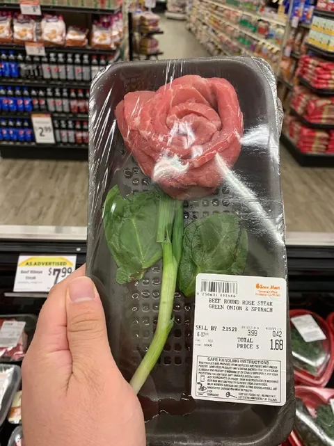 Rose-Shaped Steak in the Grocery Aisle