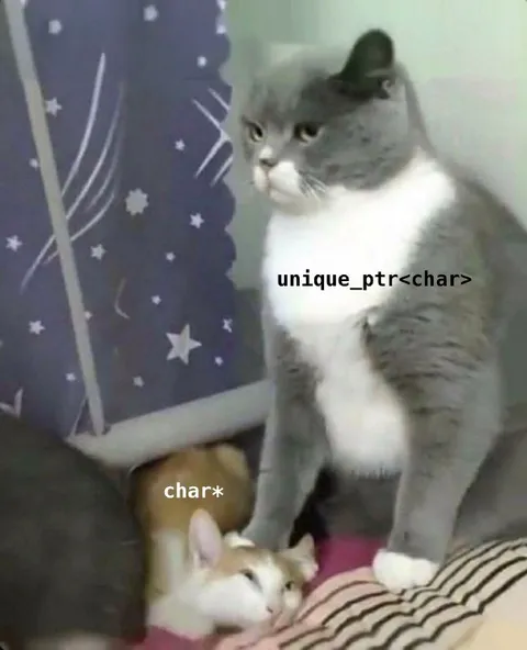 unique_ptr<char> and char* cats