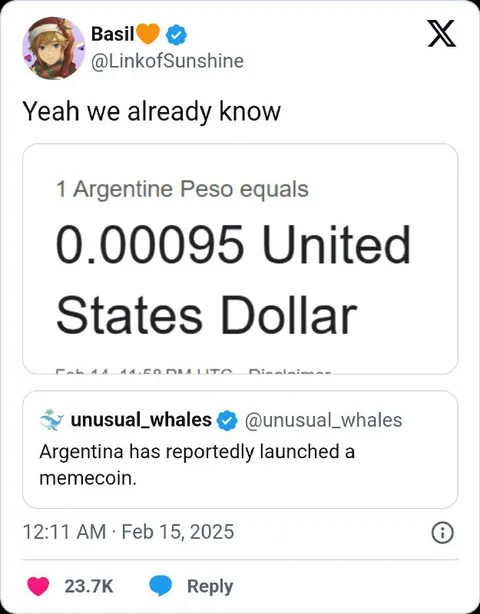 Argentina Memecoin Exchange Rate Joke