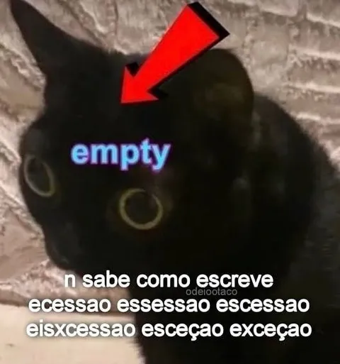 Gato vazio escrevendo exceção