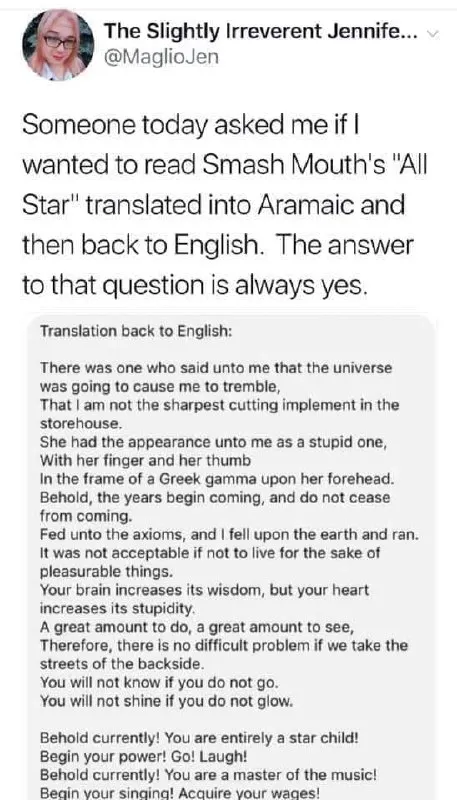 All Star Translated Back to English