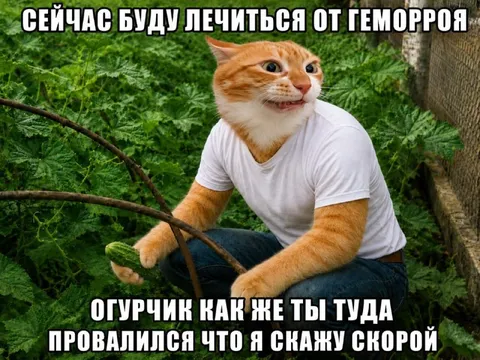 Кот лечится от геморроя огурцом