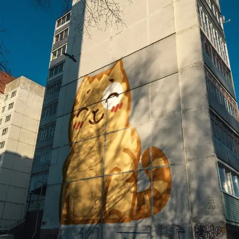 Кот на стене дома