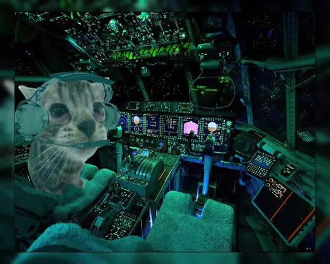 Кот за штурвалом космического корабля