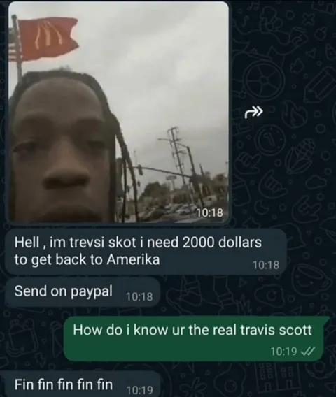 Fake Travis Scott PayPal Request
