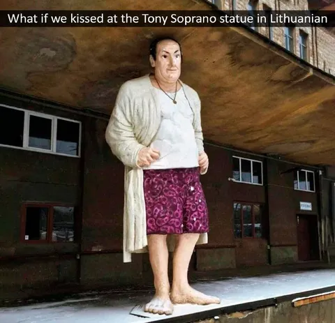 Kissing at the Tony Soprano Statue