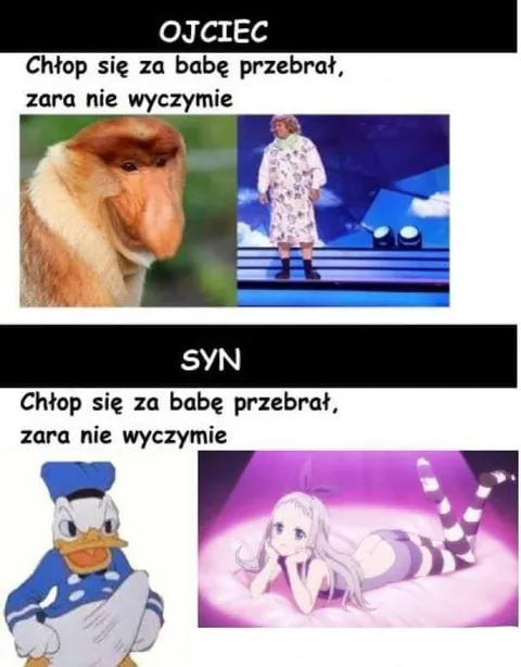 Ojciec i syn przebierają się za babę