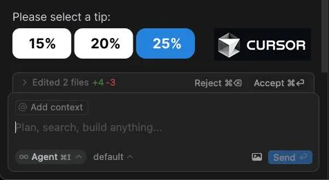 Cursor asks for a tip
