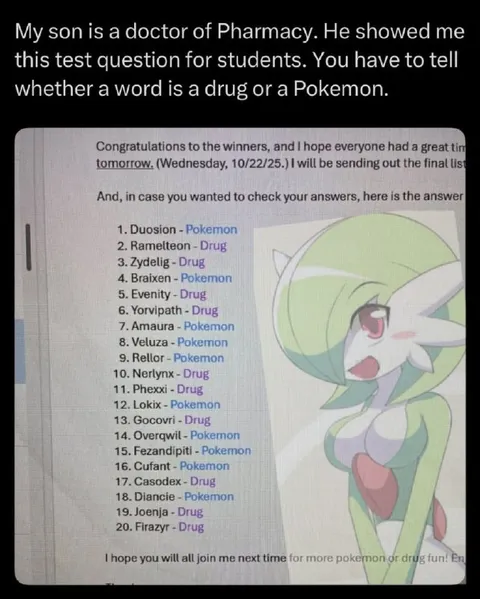Drug or Pokémon Test