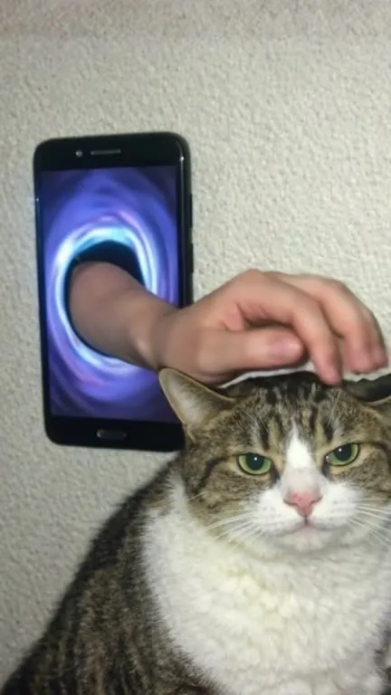 Рука из портала гладит кота