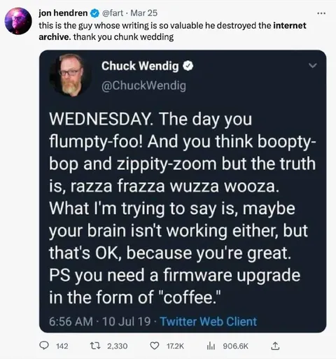 Chuck Wendig Nonsense Tweet