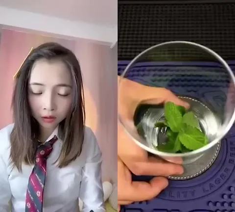 女生看着调酒突然消失