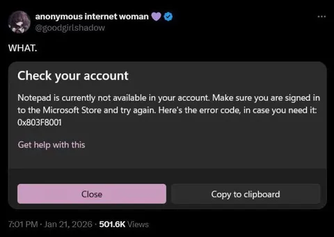 Notepad Account Check Error