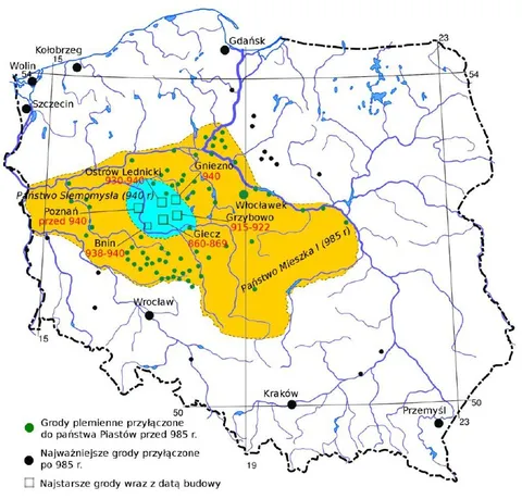 Mapa grodów pierwszych Piastów