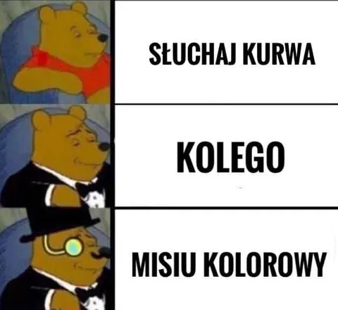 Misiu kolorowy, słuchaj kolego