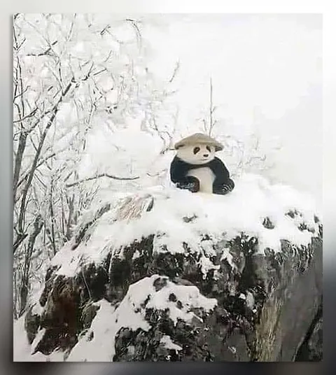 Панда в зимнем снегу