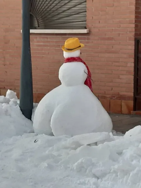 Снеговик смотрит в стену