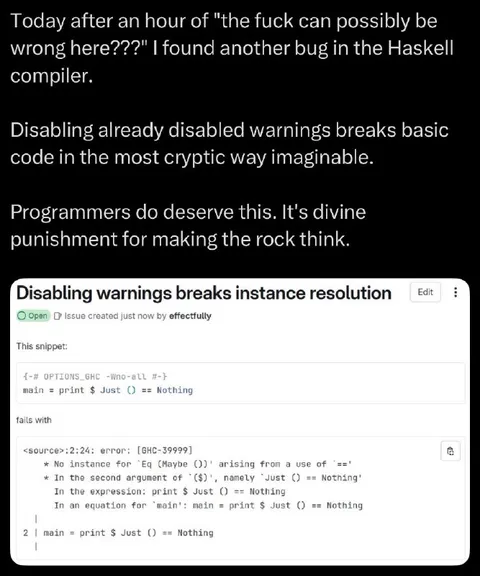 Haskell Warnings Break Instance Resolution