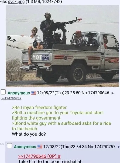 Libyan Freedom Fighter Gives Surfer a Ride