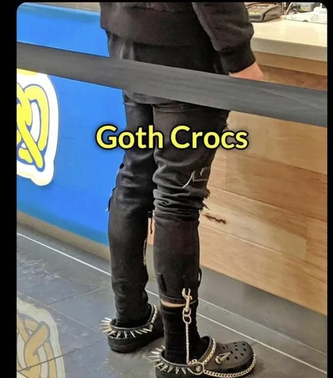 Goth Crocs at the Counter