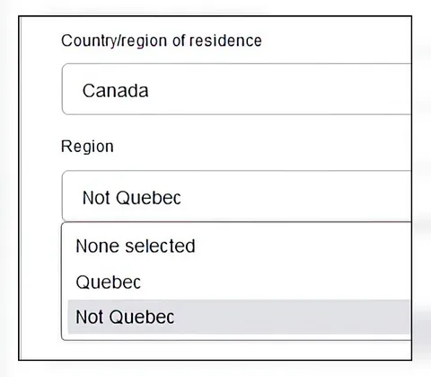 Not Quebec Region Selection