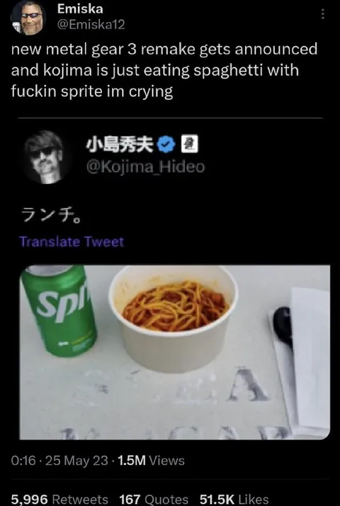 Kojima Eats Spaghetti During Metal Gear News