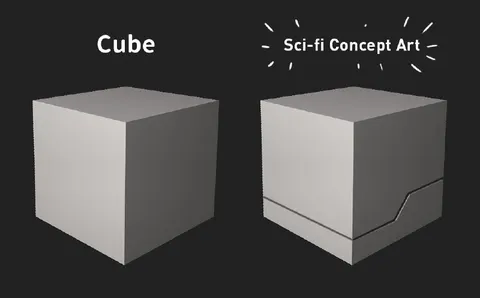 Cube versus sci-fi concept art