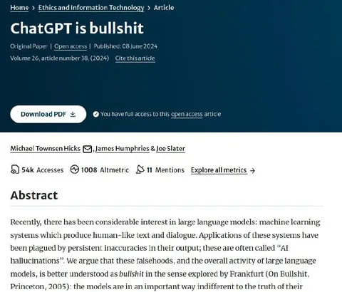 ChatGPT Is Bullshit Article