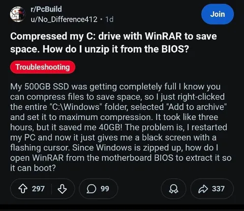 Compressed Windows Folder in BIOS