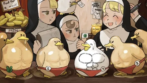 Muscular Ducks Compete for Food