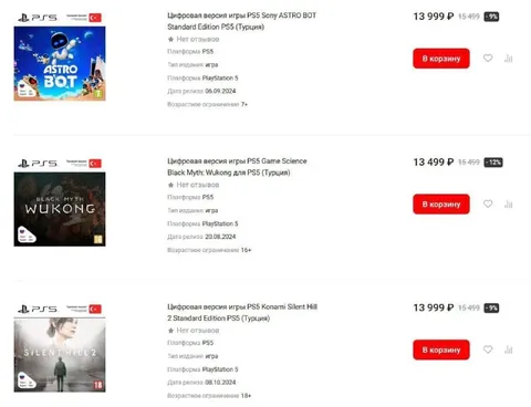 Цены на игры PS5 из Турции