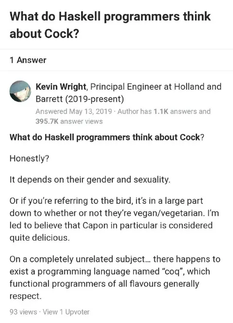 Haskell Programmers Think About Cock