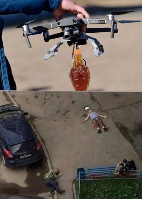 Дрон сбрасывает гранату
