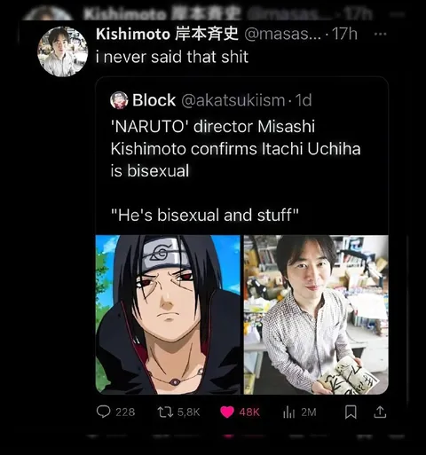 Kishimoto Denies Itachi's Bisexuality