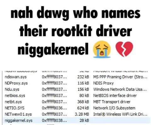Rootkit Driver Named Niggakernel