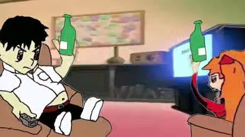 Shinji and Asuka Bottle Toss