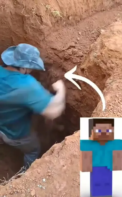 Человек копает как Стив из Minecraft