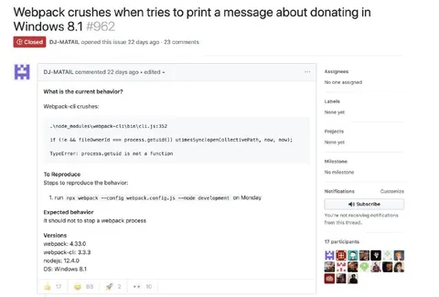 Webpack Crashes on Windows 8.1