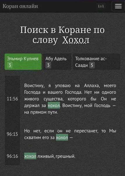 Поиск слова «Хохол» в Коране