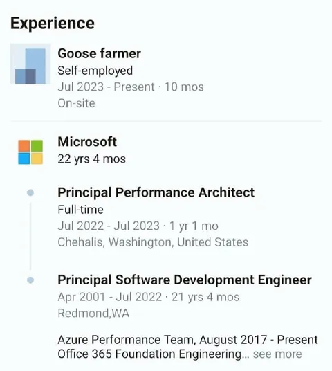 Goose Farmer Has 22 Years at Microsoft