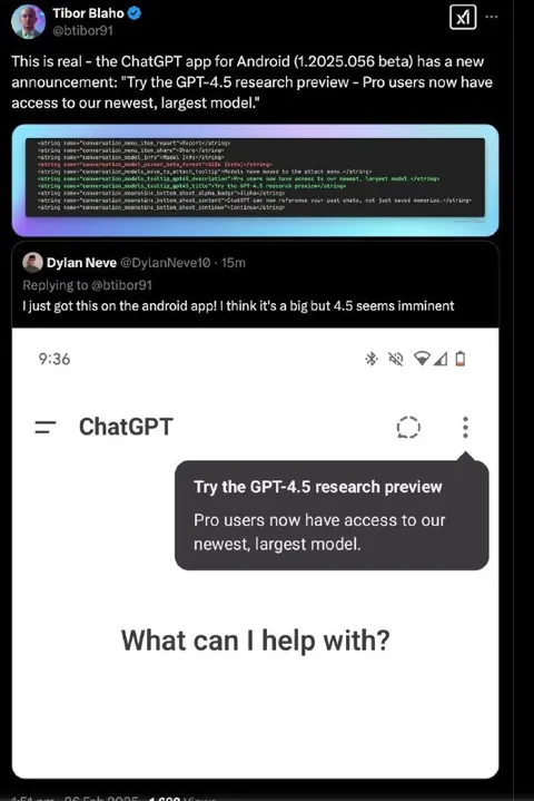GPT-4.5 Android App Leak