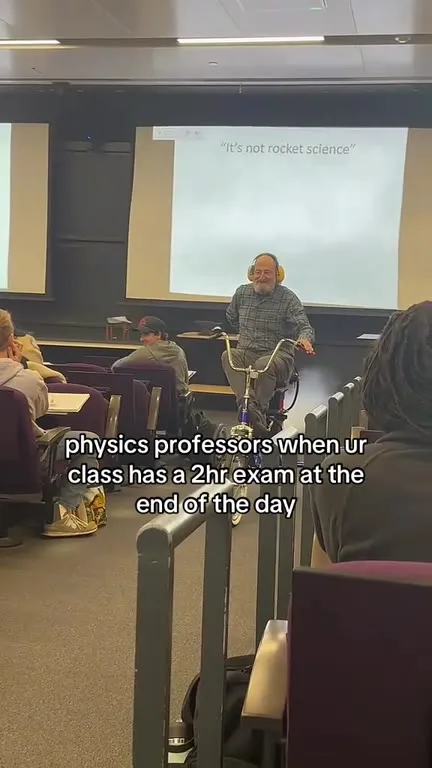 Physics Professor Riding Into Class